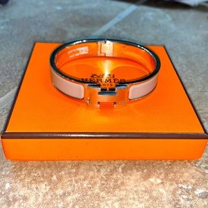 Hermes Palladium Plated Enamel Bracelet PM Marron Glace